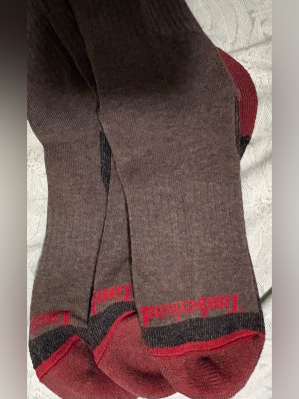 Timberland Brown Crew Socks with Red and Black Accents - Picture 4 of 5